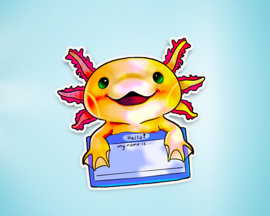 Golden Axolotl Name Tag Sticker 4"x4"
