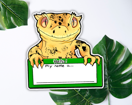 Dalmatian Crested Gecko Name Tag Sticker 4"x4"